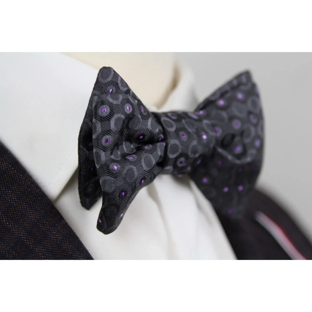 Men's Self-tied Bow‎ Tie 100%Silk Grey Purple Ornament S732BC